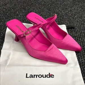 Larroude Pink Satin Mules Size 5.5 Brand New